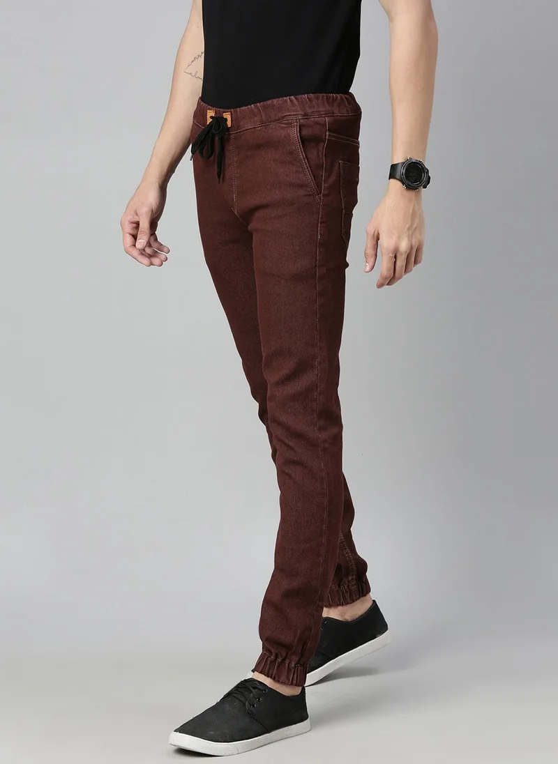 Urbano Fashion  Urbano Fashion Men's Brown Slim Fit Washed Jogger Jeans Stretchable for Men | Best Price UAE